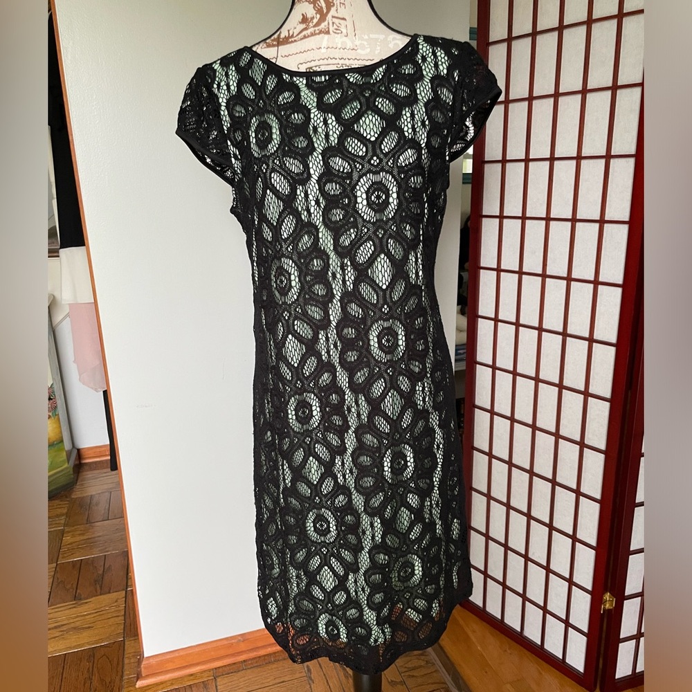Madison Leigh Cocktail Dress, Size 10, Black & Mint Green